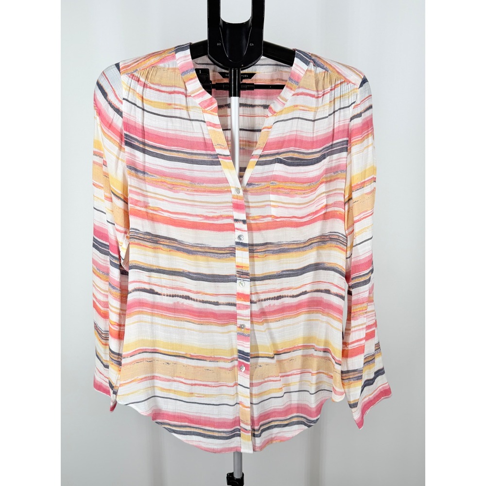 Zac & Rachel Womens Striped Button Down Blouse Pink Orange Yellow Size M